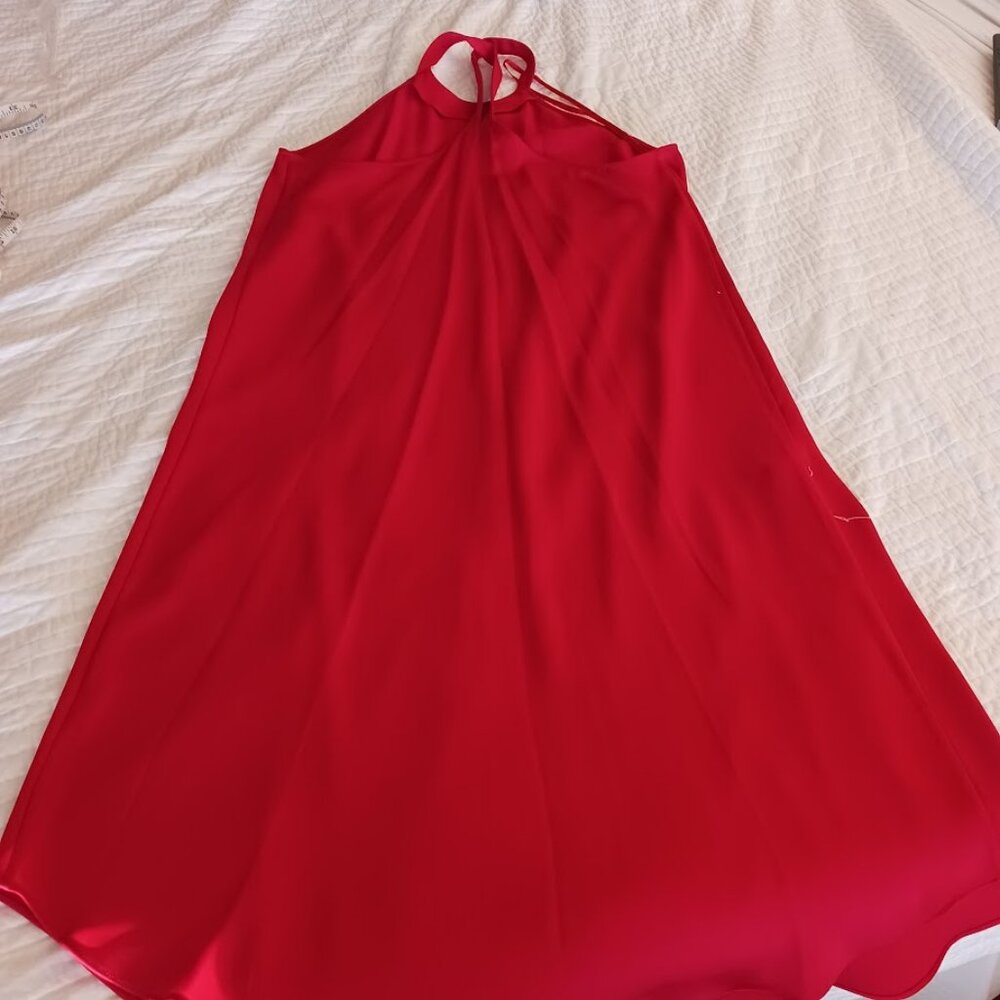 Ruby Red BCBGMaxAzria Halter/Racer Back Mini Cocktail Dress w/ Slit Womens Large - Picture 4 of 7